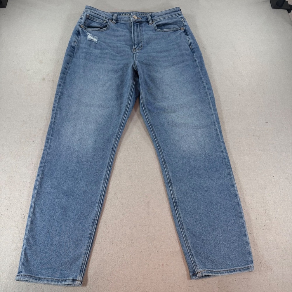American Eagle Mom Jeans Womens‎ 10 Tall High Rise Distressed Medium Wash